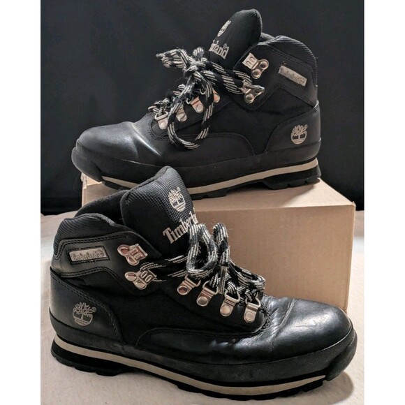 Timberland Shoes - Timberland Euro Hiker Hiking Black Boots Women's Size 7.5M Leather 95305  7422